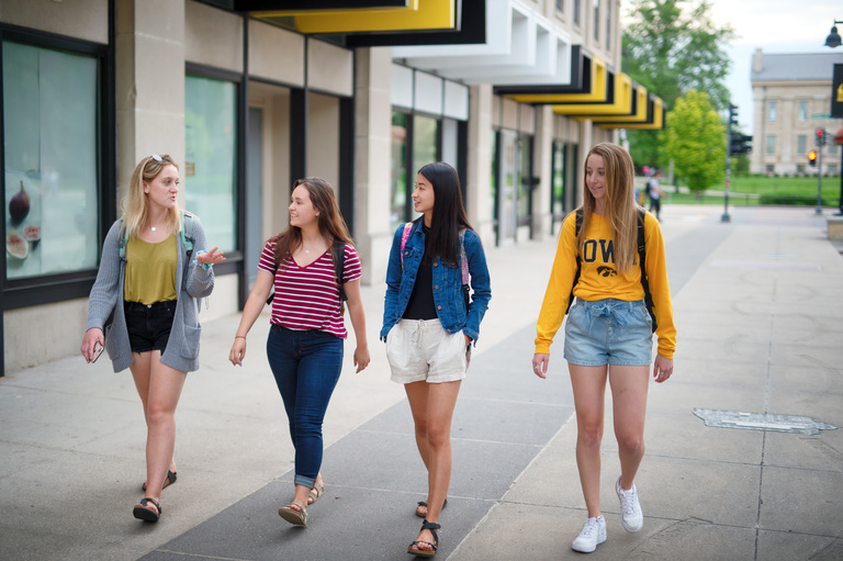 Students walking downtown Iowa City