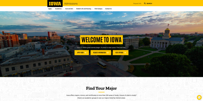 admissions.uiowa.edu homepage